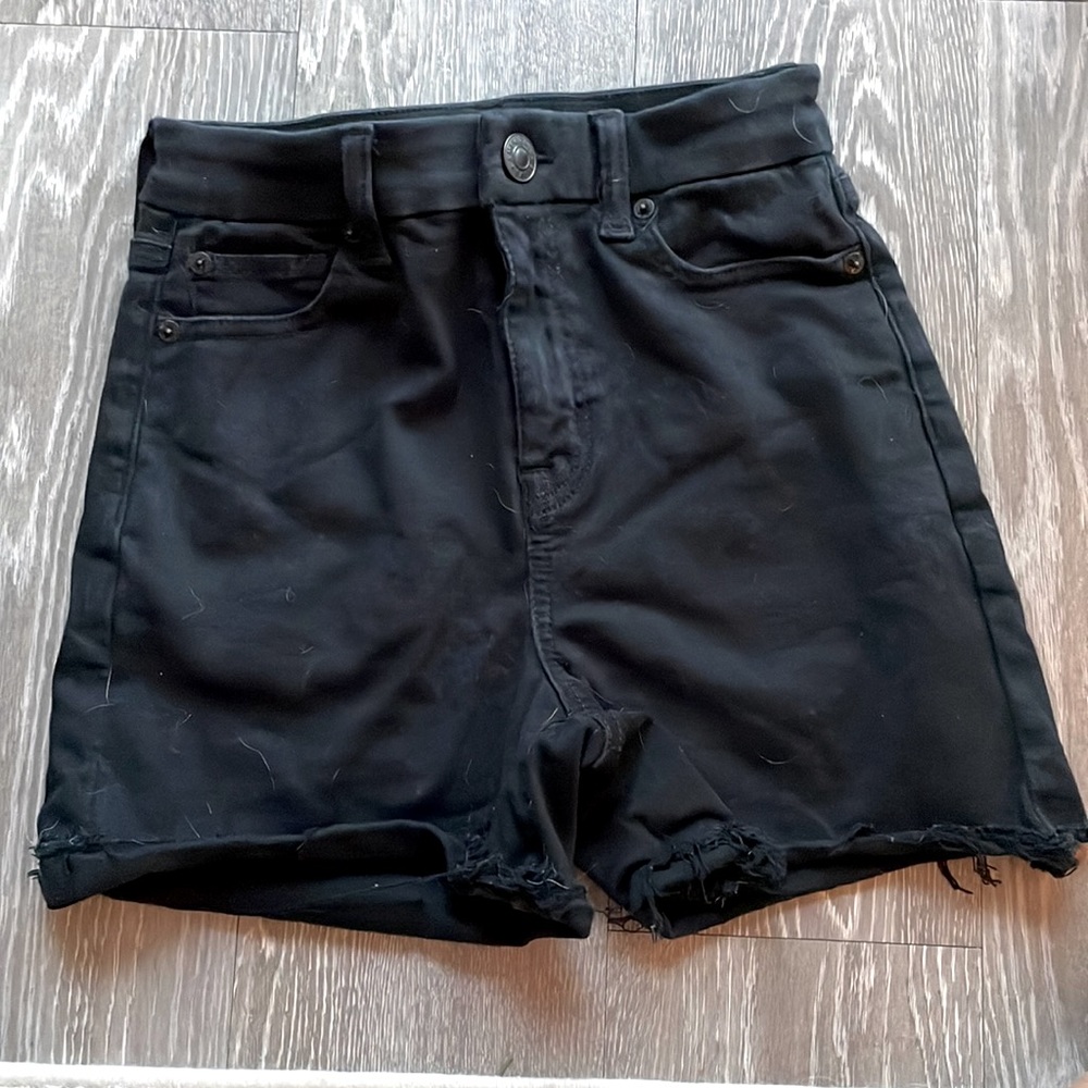 American eagle black jean shorts curvy high rise shortie size 0.
